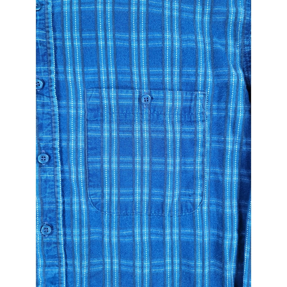 Wrangler X Long Tails Mens Blue Plaid Band Collar Long Sleeve Shirt L 16 1/2 35 - Picture 3 of 8